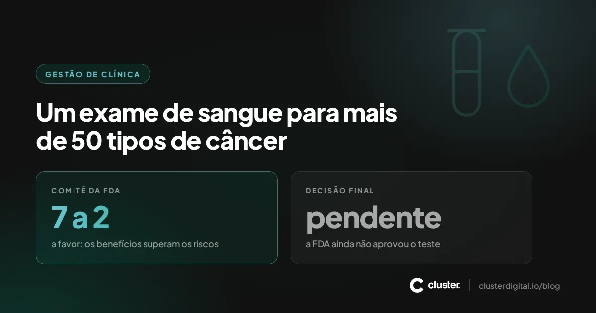 Capa com o placar 7 a 2 do comitê da FDA a favor do Galleri e a decisão final ainda pendente.